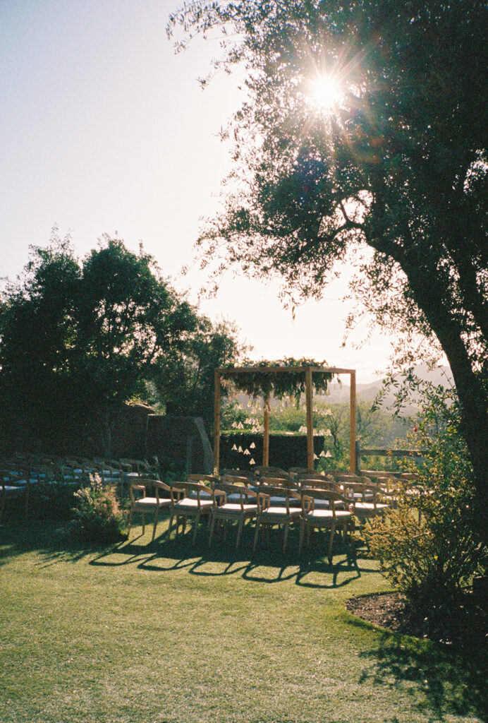 Wedding ceremony setup overlooking the Malibu hills at Cielo Farms